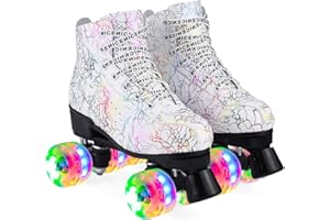 ERNAN Pattini a 4 ruote, pattini paralleli con ruote luminose, top alto classico, pattini a rotelle per adulti, bambine, bambini e principianti, taglia 37-43