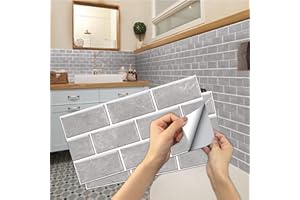 AMOYUN Küchen Polyvinylchlorid Fliesenaufkleber, 12 Stück Mosaik Fliesenaufkleber 15x30cm Badezimmer Selbstklebende Fliesendekor Aufkleber Backstein zum Küche Esszimmer Bad Fliesenfolie Deko, Grau