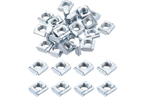 sourcing map 25Pcs M6 T Nuts Tee Sliding Slot Nuts, T-Slot Nut Hammer Nut Block Square Nuts Fastener Carbon Steel Nickel Plated for Aluminum Extrusion Profile 2020 Series