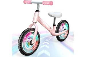 Dromlag Draisienne Enfant 2 3 4 5 Ans - Vélo sans Pédales Évolutif, 50kg - Siège et Guidon Réglable Rapidement - Pneus Antidérapants & Roues LED Enfant - Bleu/Rose