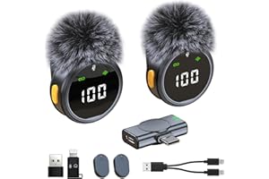 ADCAUDX Wireless Lavalier Microphone for iPhone/Android - Mini Wireless Lavalier Noise Canceling Magnetic Clip Lapel Mic - Pro Video & Vlogging Recording for Content Creators,YouTube,Tiktok