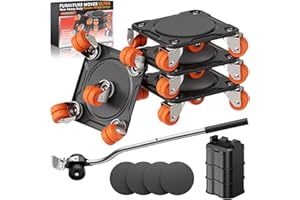 ONEON Furniture Mover Ultra with 10 Wheels – All-New Upgraded Heavy Item Moving Tool Double-Wheeled Low-Profile Dolly with Auxiliary Lifter, Full Carbon Steel Panels, Supports up to 2200 lbs