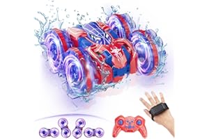 fygurso Spider Voiture Télécommandée Étanche, 4WD 2.4 GHz Voiture Télécommandée Amphibie pour Enfants, Camion RC Acrobatique 360° avec Lumières LED, Cadeau pour Garçons et Filles