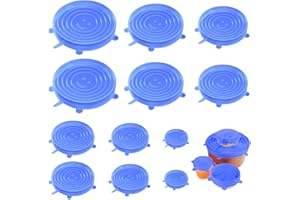 Eddrfy 12 Pz Coperchi in Silicone Estensibile per Alimenti, Coperchio in Silicone Elasticizzati per Ciotole Vasetti di Yogurt Barattoli, Tappi in Silicones, Coperchi Rotondi Ermetici per Contenitori