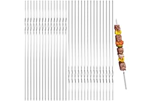 Mino Plus 30pcs Spiedini per Barbecue,Spiedini Piatti,Lunghi 40cm Spiedini BBQ Riutilizzabile,Spiedini Acciaio Inox Per Barbecue,per Barbecue Grigliatura Carne Verdure Kabob (B)