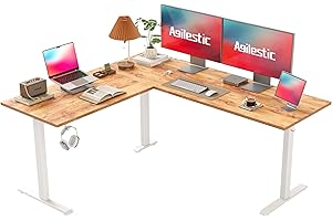 Agilestic Biurko z regulacją wysokości Biurko w kształcie litery L, 160 x 140 cm Biurko narożne Elektryczne biurko komputerowe z funkcją pamięci, biurko biurowe i domowe, jasnobrązowy