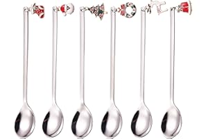 ESRISE Set di cucchiai di Natale, set di stoviglie natalizie, cucchiaini da caffè, in acciaio inox, cucchiai di Natale, cucchiaini da dessert (argento)