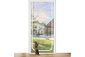 Earrck Katzengittertür, verstärkte Maschendrahtgittertür für die Einführung Neuer Katzen, Haustiere drinnen halten, Kratzfest, doppelseitiger Reißverschluss, weiß (passend für Türgröße: 90cm x 200cm)