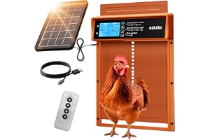Okkobi Automatisk Hönshusdörr Solcellsdriven - LCD-Display - Hönshusdörr med Fjärrkontroll, Ljussensor och Timer - Säkerhet och Sinnesro: Klämskyddsfunktion - 5 Års Skydd