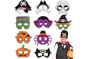 QUNKUN Maschera per Halloween, set di 10 maschere per cosplay, Halloween, maschera in feltro, per Halloween, maschere in feltro con spirito di zucca, pipistrello, vampiro, streghe, per feste di compleanno