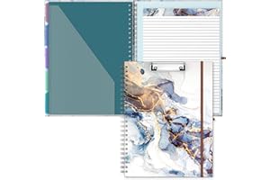 Hnogri Porte-blocs Folio avec bloc-notes ligné rechargeable, porte-blocs avec 5 dossiers A4, 10 poches, taille 12.8" x 9.7", fournitures de bureau, fournitures scolaires.