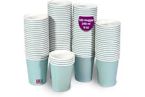 GoBeTree 100 Pappersmuggar Blå 240 ml, Engångsmuggar för Kaffe och Kalas | Ljusblå pappmuggar för barnkalas, babyshower och dop, läckagesäkra och luktfria, för kalla och varma drycker som kaffe