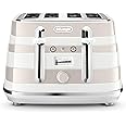 De'Longhi Avvolta 4-slot toaster, reheat, defrost & 6 browning settings, removable crumb tray, CTA4003W, White & Beige