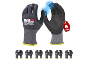 Mustbau 6 Paia Guanti da Lavoro con Touch Screen, Guanti in Nitrile Resistenti All'Abrasione, Ottima Presa, Adatti per Giardinaggio, Meccanica, Edilizia (Grigio,XL)