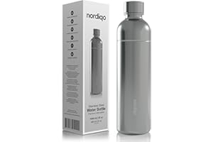 Nordiqo Botella Premium de Acero Inoxidable de 1L - Compatible con Sodastream Art, Duo, Enso, Terra (no Crystal), Aarke Carbonator 3 | Sin fecha de caducidad | Apta para lavavajillas | Libre de Bpa