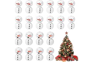 Ouzionz 100 Stück Schneemanngesicht Holzperlen,3 Stile Holzperlen Rund 20mm,Weihnachts Holzperlen mit Gesicht,Schneemann Split Holz Perlen, Für Dekorieren Ihrer Weihnachtszeit (Weiß)