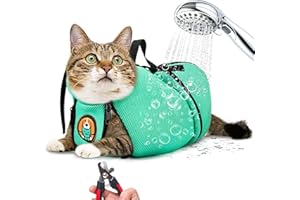 AWOOF Grooming Bag - Adjustable Bathing Bag, Anti Scratch Bite Polyester Soft Durable Mesh Shower Bag for Small Medium Large Cats