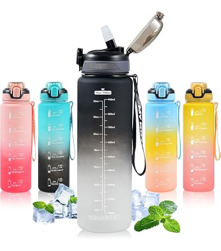 Enerbone Borraccia con orari per bere e cannuccia, motivazionale con tracolla, a prova di perdite, senza BPA e atossica, per bere abbastanza acqua per il fitness e la palestra all'aperto