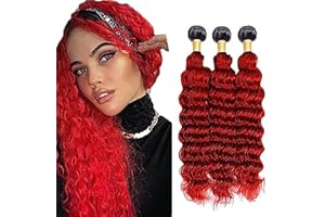 AIPLIANTFIS Bundles Human Hair Capelli Veri Marrone Scuro Human Hair Bundles Deep Wave Red for Black Women 100% Remy Human Hair Extensions Double Weft Extensions Deep Wave Hair Bundles 14 16 18 Inch
