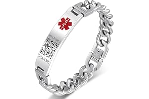Theluckytag Verbessertes medizinisches Armband für Männer und Frauen mit QR-Code, medizinische Notfall-ID-Armbänder – Titan-Stahl-Armband passt Handgelenken von 20,3 - 25,4 cm – mehr Platz