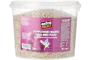 Extra Select Sunflower Hearts Bird Food - Husk-Free, Oil Rich, High Energy Wild Bird Seed for Year Round Feeding - 3 Litre Bucket