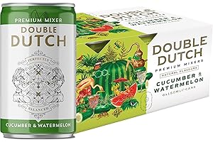 Double Dutch Cucumber & Watermelon Soda | Low Calorie Diet Soft Drink | 100% Natural Ingredients | Gluten Free, Vegan Friendly Premium Mixer Perfect For Gin, Vodka & Cocktails | 6 x 150ml Cans