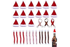 DragonX2 30 Stück Set Aus Mini-WeihnachtsmannmüTze Und Schal weihnachtsmütze mit weihnachtsschal für Weihnachten Weinflasche Abdeckung, Puppenhaus, Weihnachtsfeiern