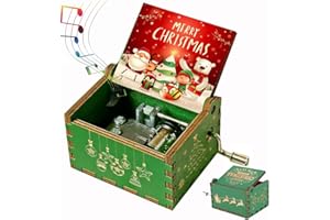 SAKRUDA Wooden Merry Christmas Music Box For Daughter,Son,Wife,Dad,Friends Mum,Hand-Crank Merry Christmas Melody Wood Musical Box Laser Engraved Handmade Gift to Boy,Girls at Christmas Day and New Year