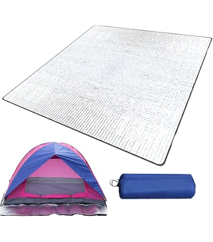Tapis Isolant Camping QWORK 200x200 Cm – Mousse Aluminium, Imperméable, Pliable Pour Randonnée Ou Pique-nique