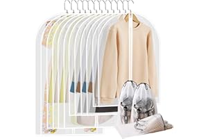 AOKLEY Kleidersack, 12 Stück Kleidersäcke Anzug mit Reißverschluss, 60 x 80/100/120/140cm + 3 Schuhe Aufbewahrungstasche, Wasserdicht Staubschutz Kleiderschutz für Anzüge Kleider Sakkos Hemden Abendkleider