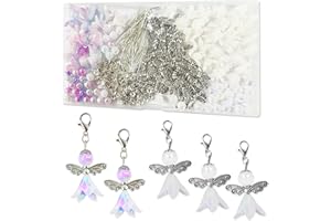 XERTEAM 50 Sets Schutzengel Selber Machen Set, Engel Anhänger Perlen Handwerk Zubehör, Perlenengel Basteln Schutzengel Bastelset für DIY, Charms, Schlüsselanhänger (Weiß, Farbig)