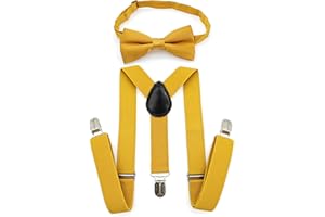 JZK Set di papillon e bretelle dorate per bambini, ragazzi e ragazze sotto i 135 cm, bretelle regolabili a clip a forma di Y con papillon per bambini e bambine per matrimoni, feste, abiti eleganti