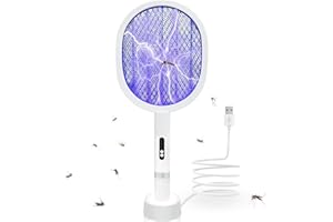 Snarflun Raquette Electrique Insectes,2 in 1 Raquette Moustique Electrique, 3000v Raquette Anti Moustique Puissante USB Rechargeable, Tapette électrique Convient pour IntéRieur et ExtéRieur.