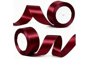 LLUOXI 2 Rolls 50mm Burgundy Satin Ribbon for Gift Wrapping, 22m Thick Fabric Craft Wine Red Ribbon for Balloons,Crafting,Hair,Bouquets,Wedding, Car,Presents,Cake,Christmas Party Decorations