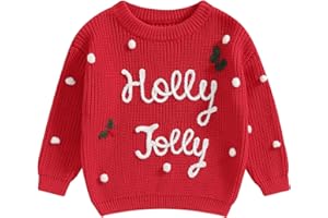 BemeUSWT Toddler Baby Boy Girl Christmas Jumper Santa/Letter Embroidery Knitted Sweater Long Sleeve Crew Neck Pullover Tops Fall Winter Warm Clothes Merry Christmas Outfit
