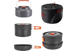 aiGear Camping Cooking Set/Cooking Mess Kit | Outdoor Camping Essentials - Pot Pan and Kettle | Portable Lightweight Aluminum | for 2-3 People to Backpacking Hiking Trekking Picnic