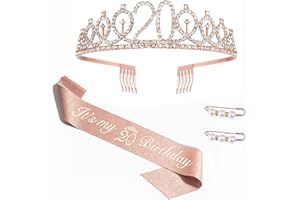 FAMIDIQGO 20. Geburtstag Mädchen Deko Schärpe und Tiara, 20. Geburtstag Deko Geschenke, 20 Geburtstag Mädchen Geschenke für Frauen zum Geburtstag Alles Gute zum