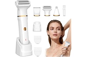HOUPOO Rasierer Damen, 3-in-1 Intimrasierer für Frauen für Beine, Arme, Achseln und Bikinizone, Wiederaufladbar mit USB-Ladestation, Wasserdicht für Nass- und Trockenanwendung Damenrasierer Elektrisch, Weiß