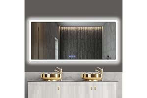 baklon Cornice singola Specchio da Bagno con Luce 150 x 70 cm, Specchio Bagno LED con Antiappannamento, 3 Colori Luce, Dimmerabile, Funzione Memoria, IP65, Vetro Temperato