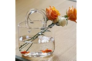 SUPATMUL Bolso Vidrio para Flores, Bolsa jarrones Vidrio para decoración Bolsos creativos en Forma Vidrio Transparente con Burbuja y Asas, Vidrio Transparente