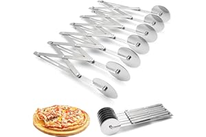 WOKICOR Tagliapasta Regolabile a 7 Ruote, Spezzatrice per Pasta in Acciaio Inossidabile con Ruote 7, Divisore per Pasta, Affettatrice per Pizza Espandibile Rotelle Tagliapasta per Cottura (7 Ruote)