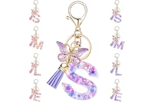 MOIUGULI Initial Letter Keychain, Keyrings For Women Alphabet Keychain with Butterfly Tassel Pendant Cute Keychain Bag Charm Female Girls Women Girlfriend Daughter Birthday Gift Purse Bag Handbag Travel Deco