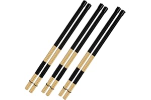YOUEON Lot de 3 paires de baguettes Hot Rods en bambou de 40.6 cm, fabriquées avec 19 chevilles en bambou, brosses de batterie, baguettes 5A pour jazz, petit lieu et performance acoustique, noir