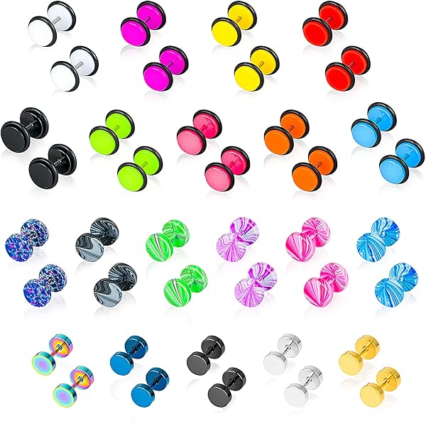 JewelryWe Roestvrij staal Mens Unisex Illusie Tunnel Plugs Cheater Faux Fake Ronde Stud Earring Blauw 8mm (met Gift Bag) : JewelryWe
