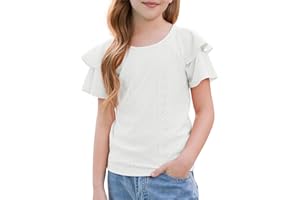 GRACE KARIN Dziewczęcy okrągły dekolt Ruffle Sleeve Top Hollow Loose Top