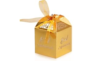 BHGT 25PCS Boîte à bonbons Or pour Eid Mubarak Bonbonnière avec Ruban Boîte de Rangement Musulman Eid Islam Décoration (Or) 5 x 5 x 5cm