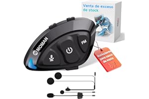 Moman Auriculares Casco Moto-Ultraligero, RS-S Manos Libres Auriculares Inalámbricos con Micrófono HiFi Estéreo Reducción de Ruido/Radio FM/Asistente de Voz/IPX6 Impermeable