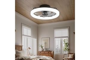 CHANFOK 20'' Low Profile Ceiling Fan with Light, Flush Mount Ceiling Fan with Dimmable Lights and 6 Speeds Reversible Blades, Ceiling Fans with Lights and Remote, App Control (Black)
