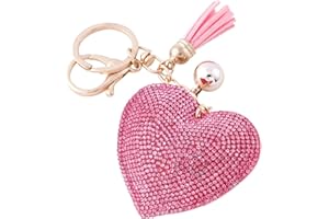 Soleebee Portachiavi in pelle cuore d'amore Bling Cristallo Portachiavi auto Fascino accessori per borse e Personalizzare Zaino con le nappe (Rosa)