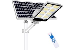 ‎LEDMO Outdoor LED Solar Straßenlaterne 600W mit Solarpanel 600W Solar Straßenlaterne 6500K kühles Weiß, Solar LED Straßenlaterne Fernbedienung, IP65 wasserdichte Solar Straßenlaterne